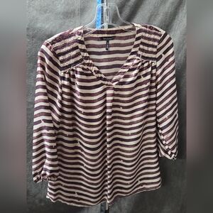 Chico's Women's Striped Top - Brown and Cream